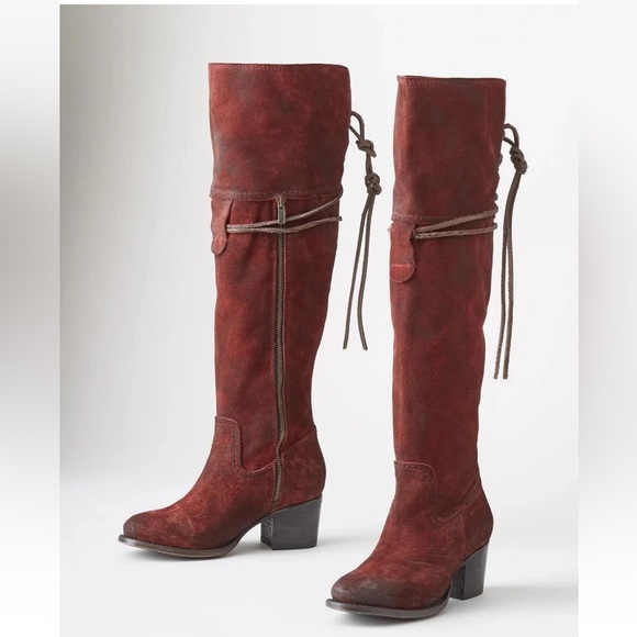 Freebird Brock Free People Suede Leather Tall Heeled Lace Up Boho Hippie Boots - Picture 1 of 15